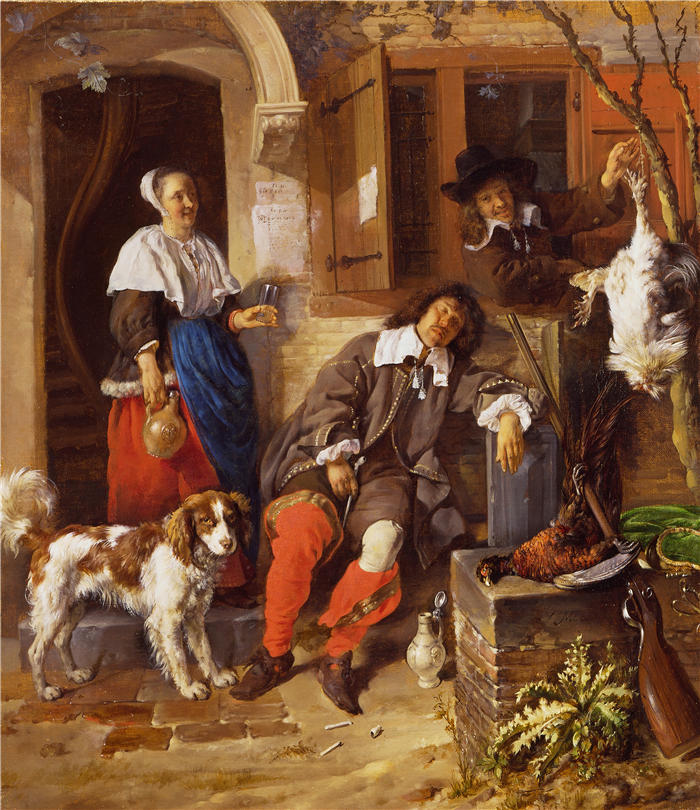 加布里埃尔·梅苏（Gabriël Metsu，荷兰画家）高清作品-《沉睡的运动员（c.1658 - c.1660）》