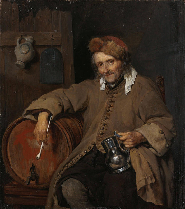 加布里埃尔·梅苏（Gabriël Metsu，荷兰画家）高清作品-《老酒鬼 (c. 1661 - c. 1663)》