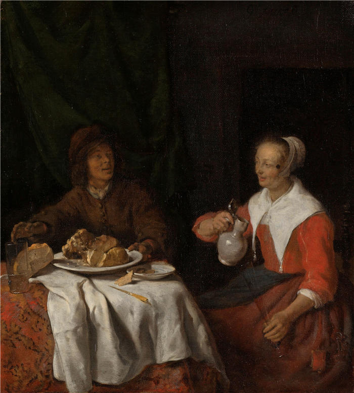加布里埃尔·梅苏（Gabriël Metsu，荷兰画家）高清作品-《吃饭的男人和女人（1650 - 1660）》
