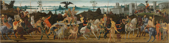 哈科波·德尔·塞拉里奥（Jacopo del Sellaio，意大利画家）作品-Tarquinius Priscus 进入罗马（约 1470 年）