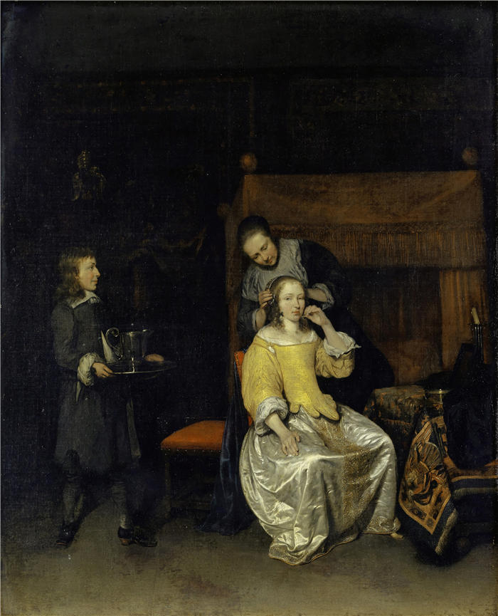 卡斯珀·内舍尔（Caspar Netscher，荷兰画家）高清作品-《女士在她的厕所（1658-1660）》