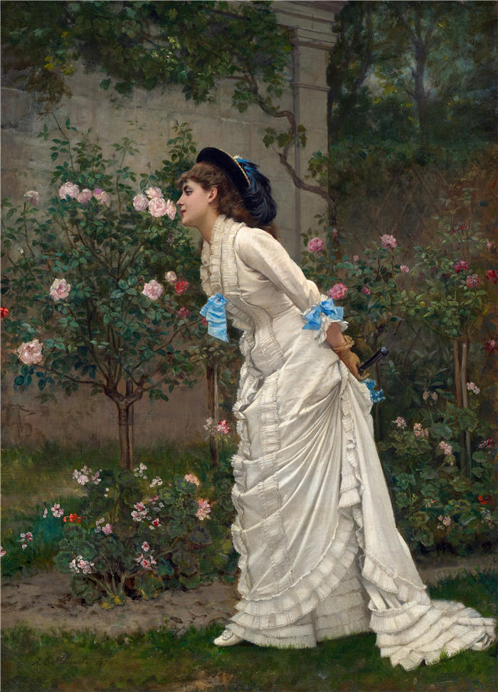 奥古斯特·图尔穆什（Auguste Toulmouche，法国画家）高清作品-《女人与玫瑰 (1879)》