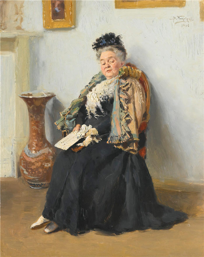 弗拉基米尔·叶戈罗维奇·马科夫斯基（Vladimir Egorovich Makovsky，俄罗斯画家）作品-《贵族女子肖像 (1906)》