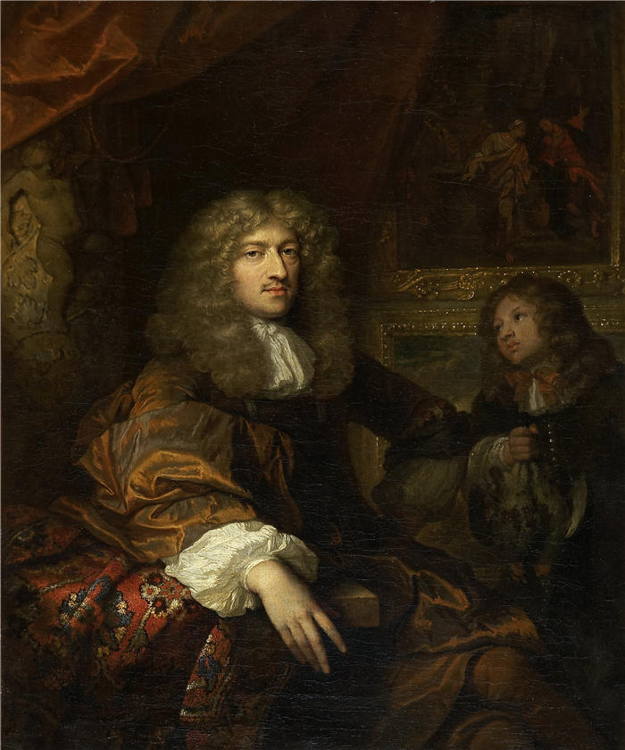 卡斯珀·内舍尔（Caspar Netscher，荷兰画家）高清作品-《彼得六世肖像与仆人狩猎战利品（1677 年）》