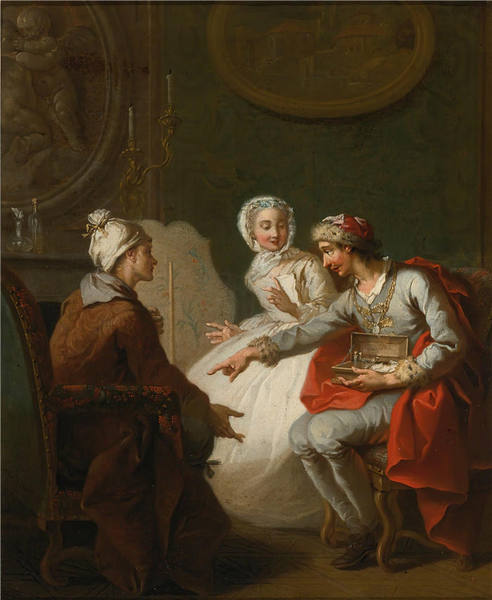 艾蒂安热拉（ Etienne Jeaurat，法国画家）高清作品-《医生来访 (1743)》