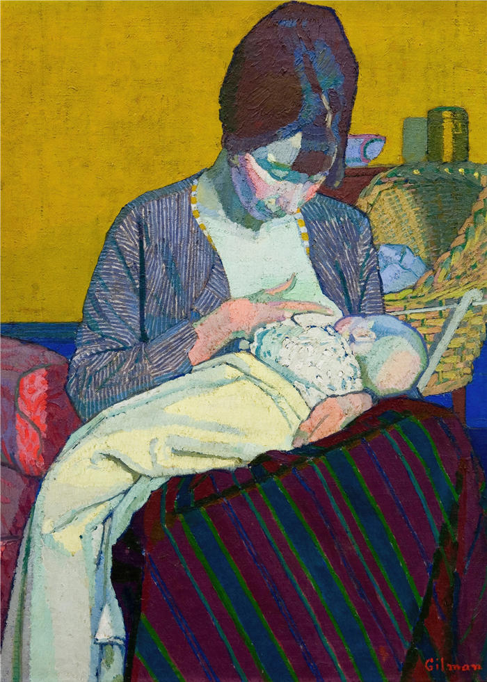 哈罗德·吉尔曼（Harold Gilman，英国画家）高清作品-《母子 (1918)》