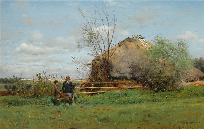 弗拉基米尔·叶戈罗维奇·马科夫斯基（Vladimir Egorovich Makovsky，俄罗斯画家）作品-《村里的初秋（1884）》