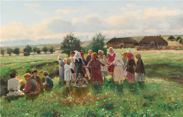 弗拉基米尔·叶戈罗维奇·马科夫斯基（Vladimir Egorovich Makovsky，俄罗斯画家）作品-《玩耍的孩子（1890）》