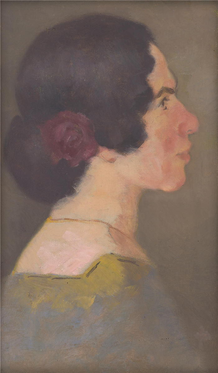 米兰·托姆卡·米特洛夫斯基(Milan Thomka Mitrovský,斯洛伐克画家)作品-《艺术家乔纳索瓦(1900-1905 年)肖像研究》
