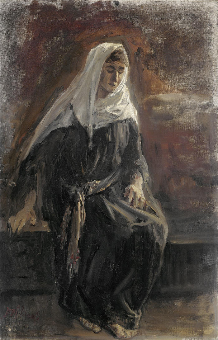 约瑟夫·以色列（Jozef Israëls，荷兰画家）作品-《Zittende vrouw, waarschijnlijk Michal (1899)》