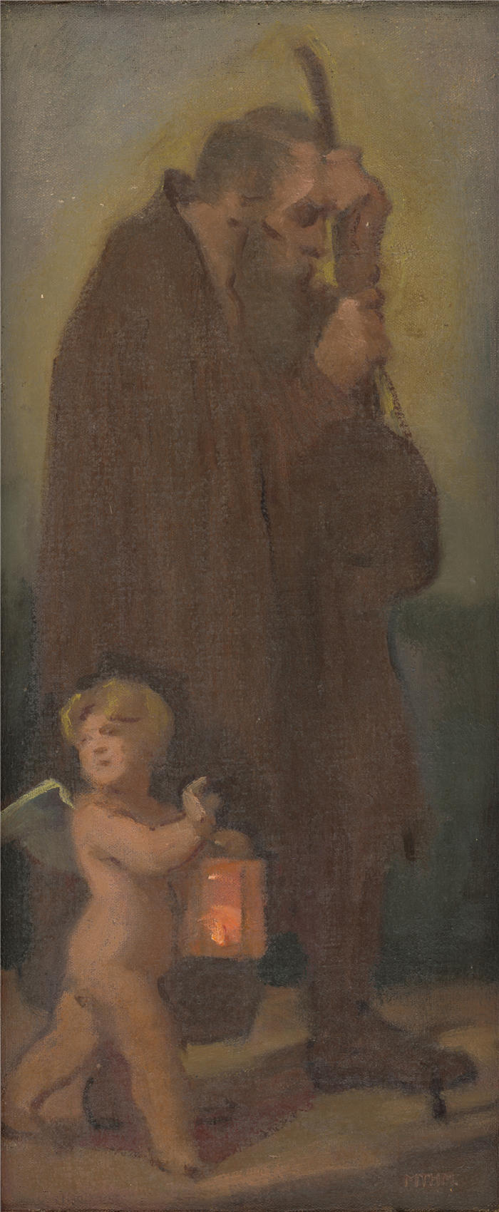 米兰·托姆卡·米特洛夫斯基(Milan Thomka Mitrovský,斯洛伐克画家)作品-《与守护天使一起研究朝圣者——Ahasver(1910-1930)》