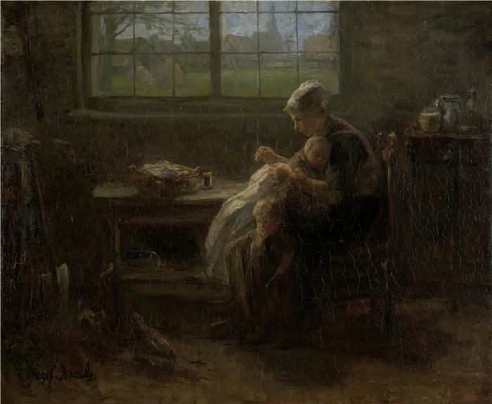 约瑟夫·以色列(Jozef Israëls,荷兰画家)作品-《“母性的喜悦”(1890 年)》
