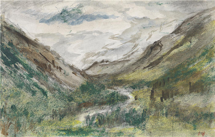 约瑟夫·以色列（Jozef Israëls，荷兰画家）作品-《山峦丛生的山谷（1834-1911）》