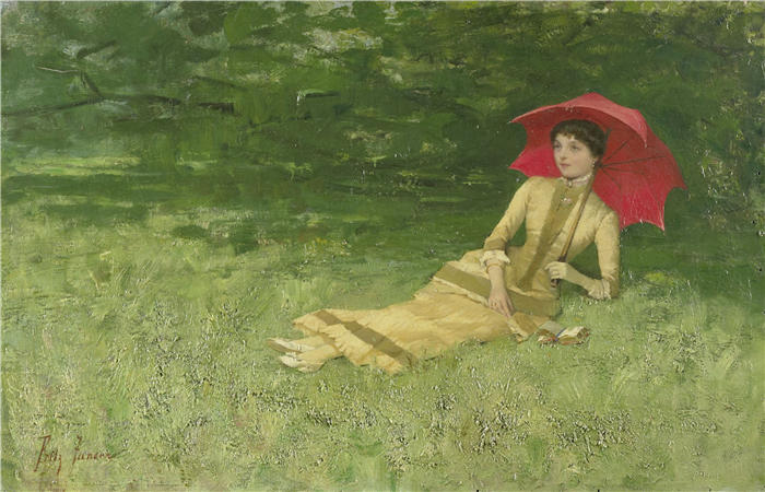 弗里茨·詹森（Frits Jansen，荷兰画家，1856-1928 年）作品-夏日午后 (1880 - 1890)