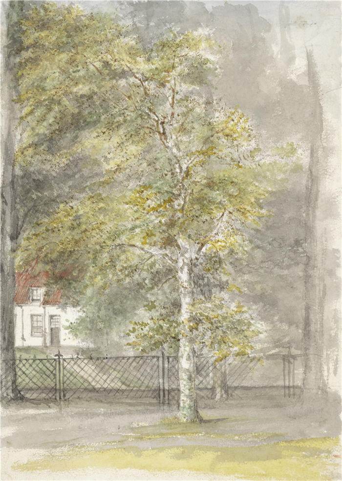 约瑟夫·以色列（Jozef Israëls，荷兰画家）作品-《乡村房屋篱笆树（1834 h1911）》