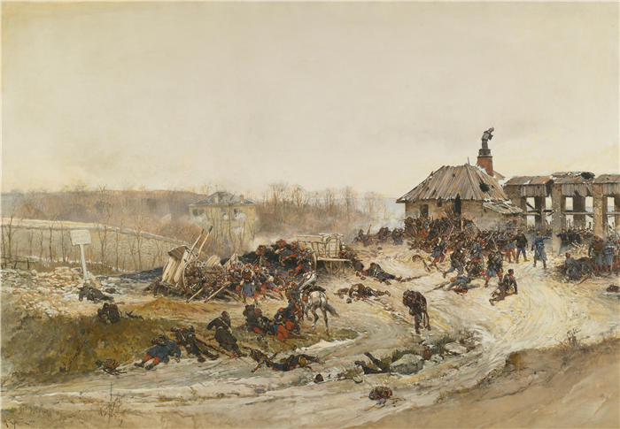 阿尔方斯·玛丽·德·诺伊维尔（Alphonse Marie De Neuville，法国画家）作品-Le Four A Chaux; 尚皮尼战役全景研究（1881 年）