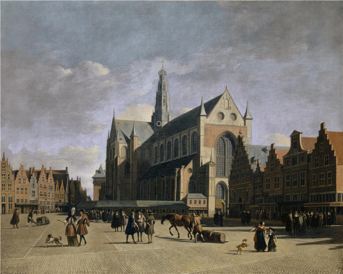 格里特·伯克海德（Gerrit Berckheyde，荷兰画家）高清作品-《哈勒姆市场（1690-1700）》