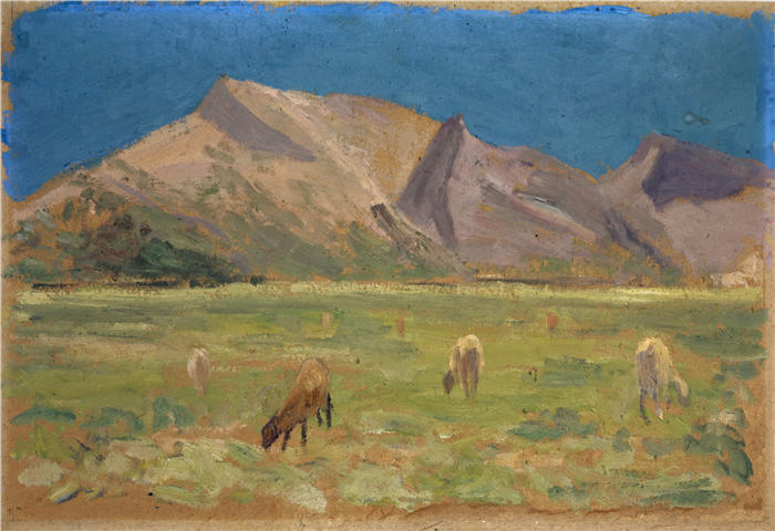 恩斯特·希斯（Ernst Schiess，瑞士画家）高清作品-《光秃山前的放牧羊》