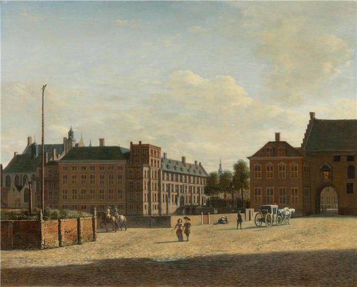 格里特·伯克海德（Gerrit Berckheyde，荷兰画家）高清作品-《The Plaats With The Binnenhof 和 The Gevangenpoort, 海牙》