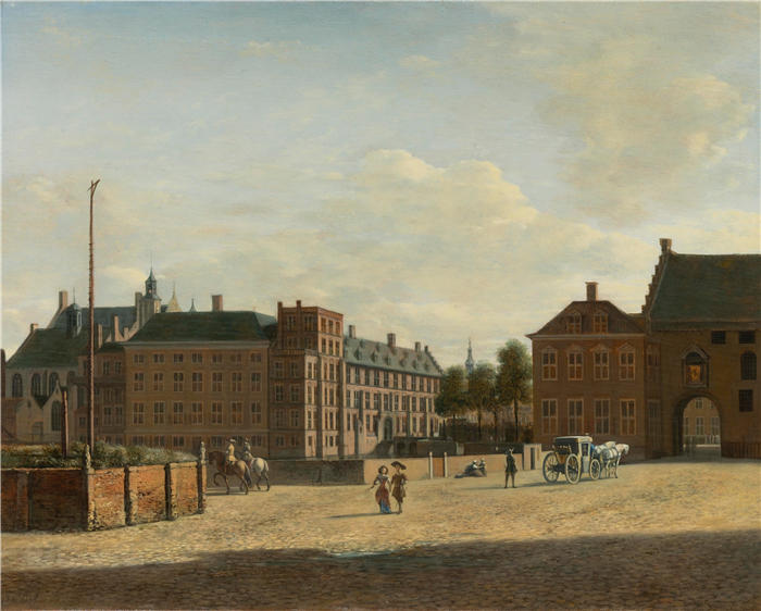 格里特·伯克海德(Gerrit Berckheyde,荷兰画家)高清作品-《The Plaats With The Binnenhof 和 The Gevangenpoort, 海牙》
