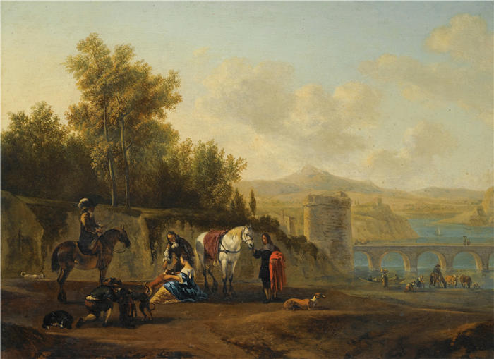 格里特·伯克海德（Gerrit Berckheyde，荷兰画家）高清作品-《广阔的意大利河流景观》