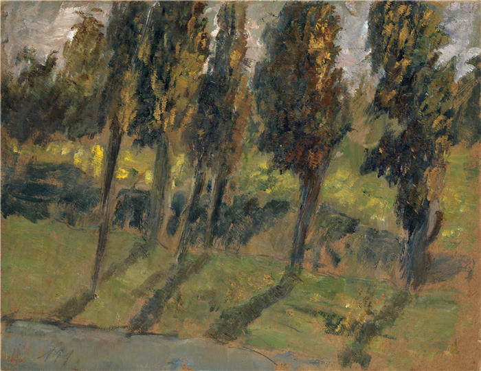 恩斯特·希斯（Ernst Schiess，瑞士画家）高清作品-《河道旁的秋树》
