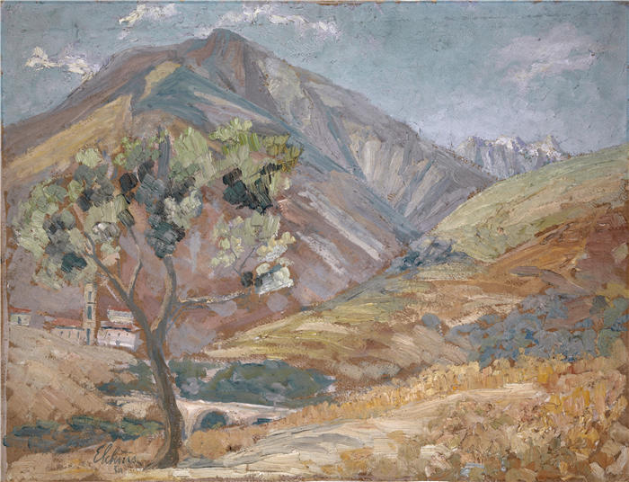 恩斯特·希斯（Ernst Schiess，瑞士画家）高清作品-《科西嘉山脉的橄榄 (1912)》