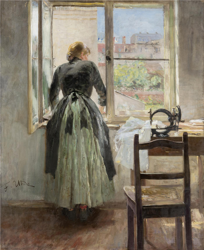 弗里茨·冯·乌德(Fritz von Uhde，德国画家)作品 -《靠窗 (1890 – 1891)》