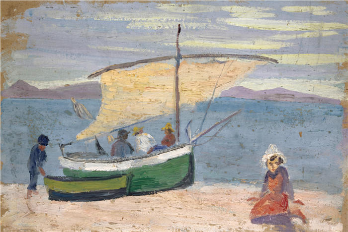 恩斯特·希斯（Ernst Schiess，瑞士画家）高清作品-《海滩上的渔船》