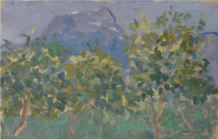 恩斯特·希斯（Ernst Schiess，瑞士画家）高清作品-《橘子树与远山》