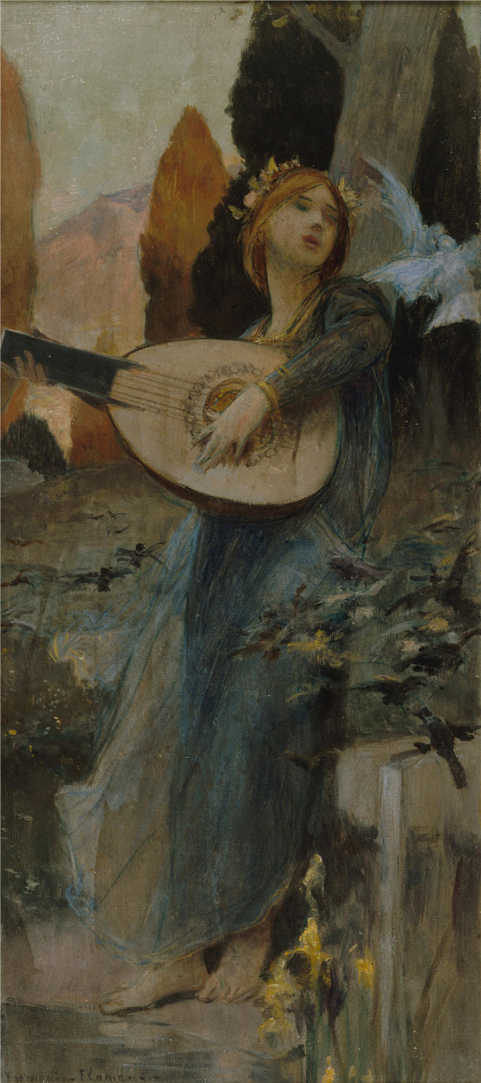 弗朗索瓦·弗拉蒙 (François Flameng，法国画家)高清作品-《音乐 (1903)》