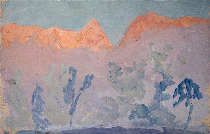 恩斯特·希斯（Ernst Schiess，瑞士画家）高清作品-《日落时的山脉》
