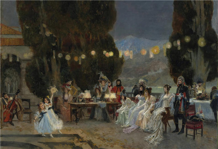 弗朗索瓦·弗拉蒙 (François Flameng，法国画家)高清作品-《约瑟芬的晚间娱乐活动》