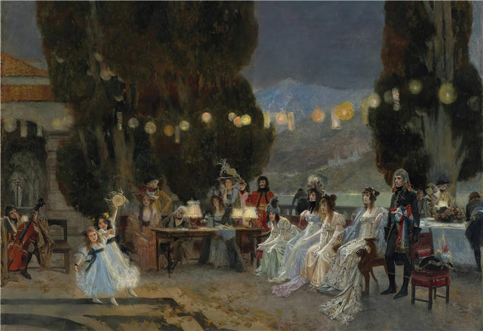 弗朗索瓦·弗拉蒙 (François Flameng,法国画家)高清作品-《约瑟芬的晚间娱乐活动》