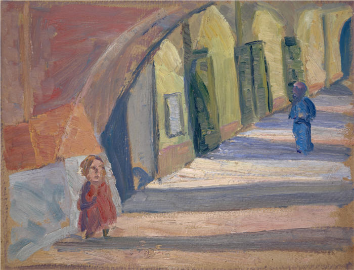 恩斯特·希斯（Ernst Schiess，瑞士画家）高清作品-《在拱廊下》