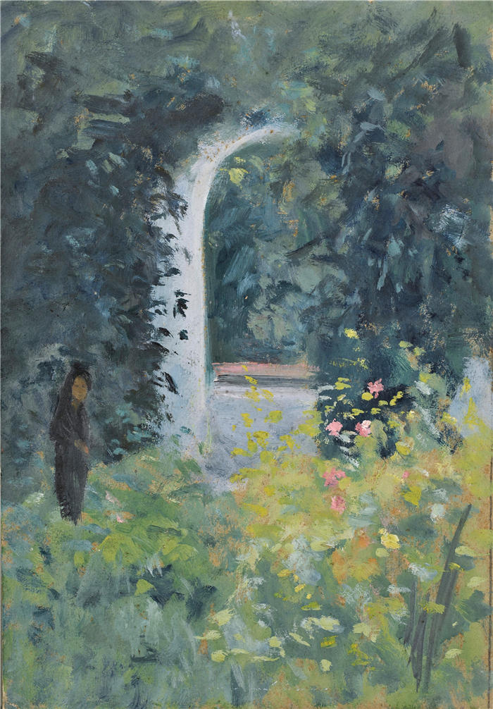 恩斯特·希斯（Ernst Schiess，瑞士画家）高清作品-《玫瑰园里的女人》