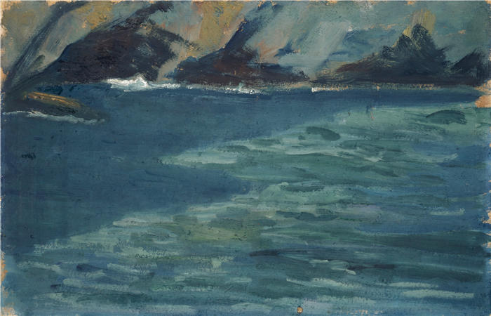 恩斯特·希斯（Ernst Schiess，瑞士画家）高清作品-《岩石海岸和平静的大海》
