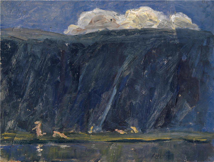 恩斯特·希斯（Ernst Schiess，瑞士画家）高清作品-《山湖与裸体人物》