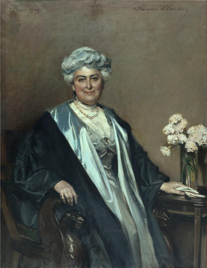 弗朗索瓦·弗拉蒙 (François Flameng，法国画家)高清作品-《索耶夫人肖像 (1909)》