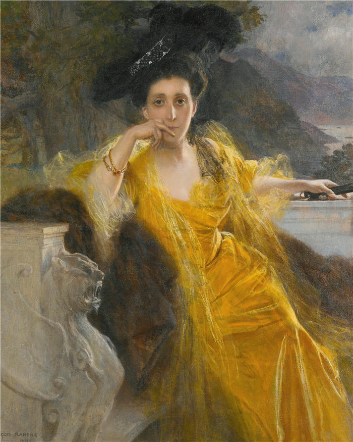 弗朗索瓦·弗拉蒙 (François Flameng，法国画家)高清作品-《玛丽-路易丝·福尔德夫人，Née Heine (1903)》