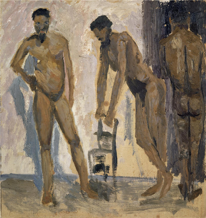 恩斯特·希斯（Ernst Schiess，瑞士画家）高清作品-《三个黑人裸体男人》