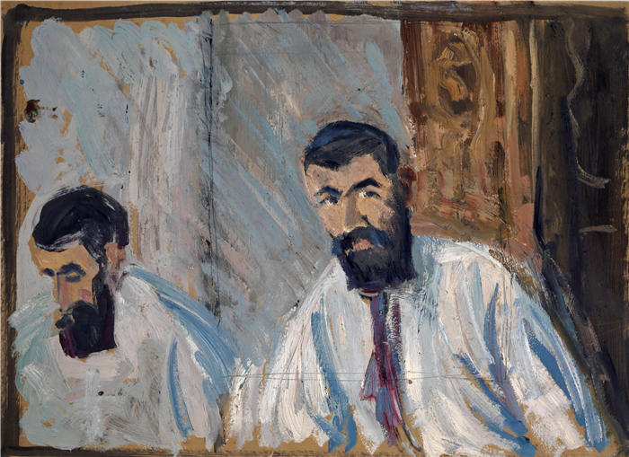 恩斯特·希斯（Ernst Schiess，瑞士画家）高清作品-《一个穿白衬衫的大胡子男人的双重肖像》