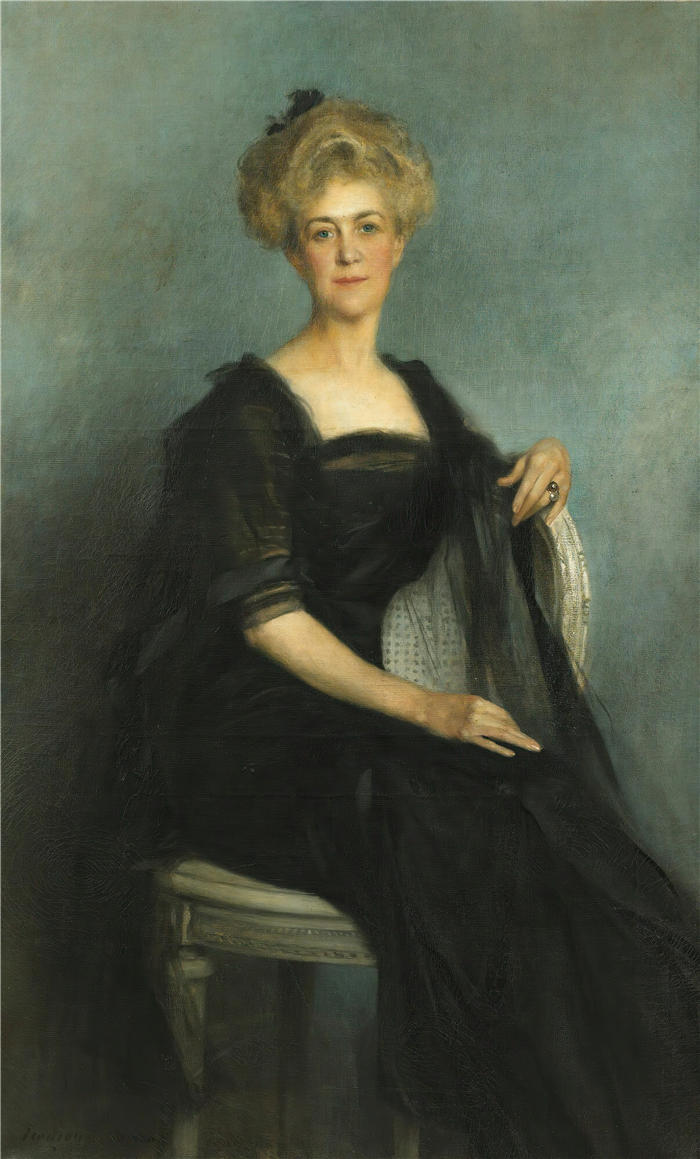 弗朗索瓦·弗拉蒙 (François Flameng，法国画家)高清作品-《威廉 k 夫人的肖像。范德比尔特 (1909)》