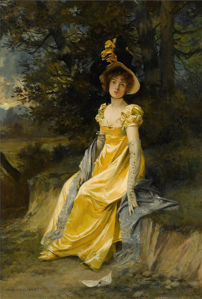 弗朗索瓦·弗拉蒙 (François Flameng，法国画家)高清作品-《等待》