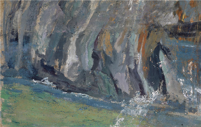 恩斯特·希斯（Ernst Schiess，瑞士画家）高清作品-《在岩石上破浪》
