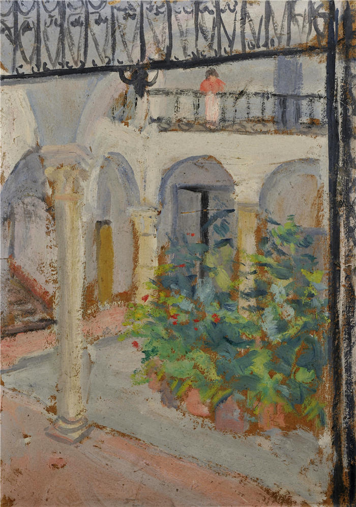 恩斯特·希斯（Ernst Schiess，瑞士画家）高清作品-《西班牙房屋中的拱形庭院》