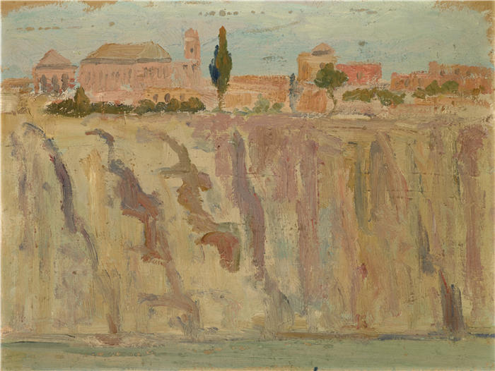恩斯特·希斯（Ernst Schiess，瑞士画家）高清作品-《托莱多在塔格斯河多岩石的河岸上》