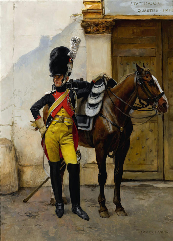 弗朗索瓦·弗拉蒙 (François Flameng,法国画家)高清作品-《帝国卫队的精锐士兵》