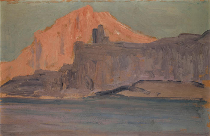 恩斯特·希斯（Ernst Schiess，瑞士画家）高清作品-《有城堡的大海和岩石海岸》