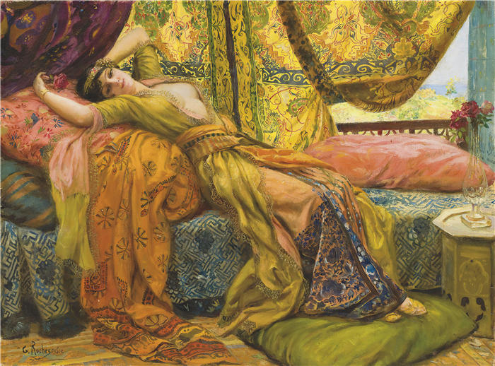 乔治·安托万·罗切格罗斯(Georges Antoine Rochegrosse,法国画家)高清作品-《斜倚美女》